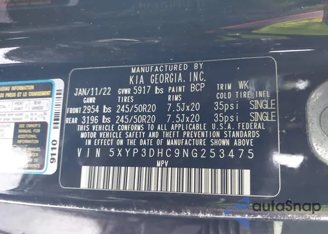 2022 Kia Telluride Ex z USA, uszkodzony, nr VIN 5XYP3DHC9NG253475